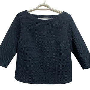 CLUB MONACO Navy 3/4 Sleeve Slit Back Top